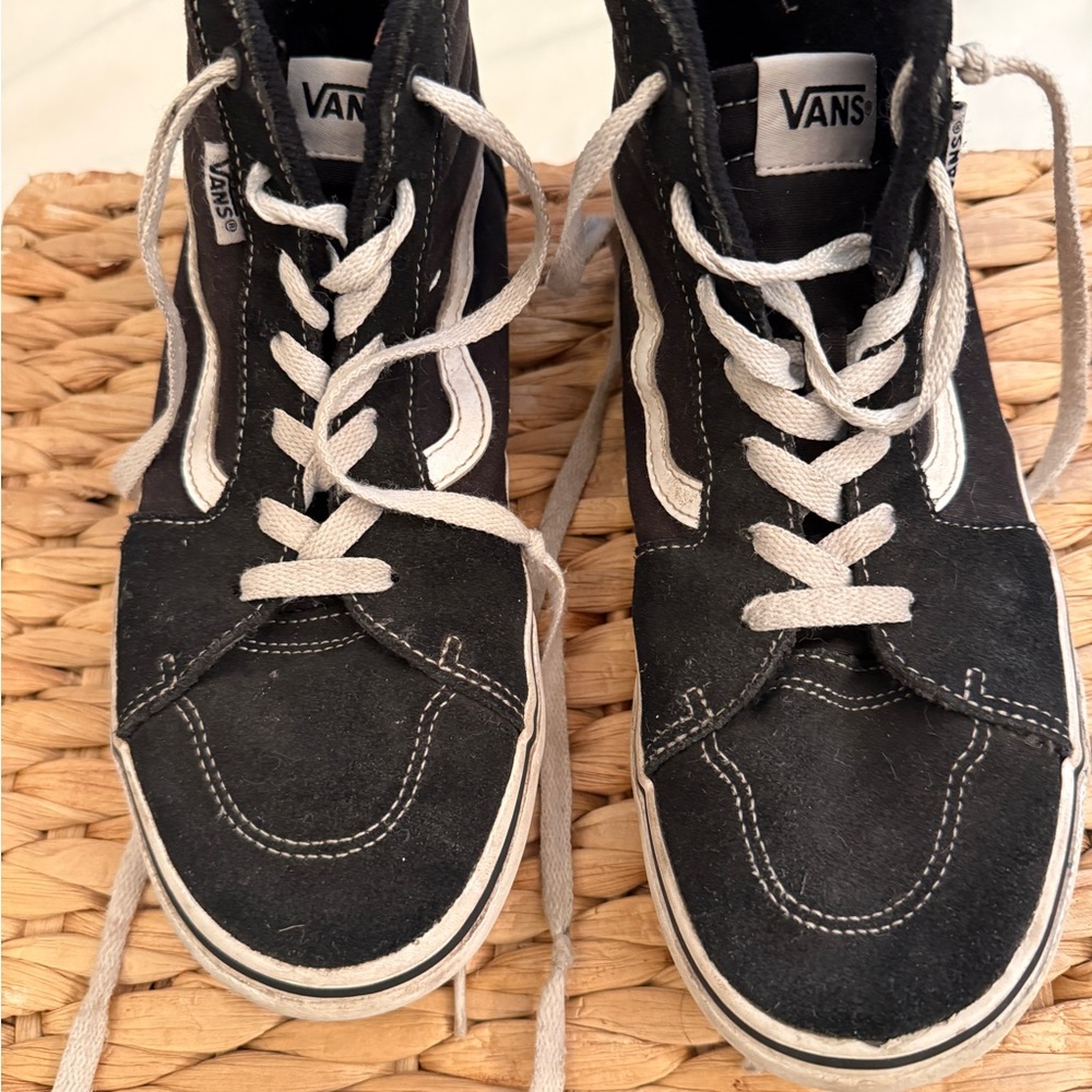 Vans Black and White Sk8-Hi Suede High-Tops